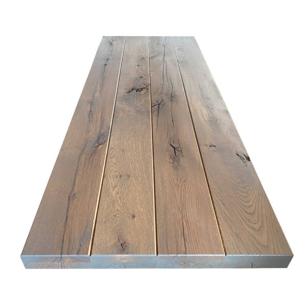 Eiche Tischplatte, Rustikal Extrem, 6 cm stark, V-Fugen, Glattkant, grau geölt, Maße wählbar