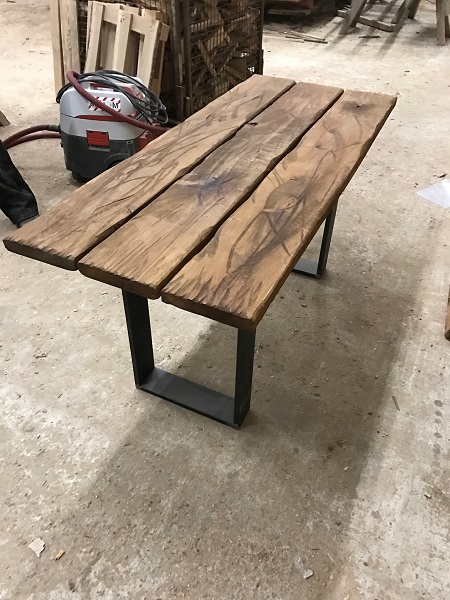 Baumscheibe Tischplatte Tisch Bohlen Eigenbau Eiche Altholz 150x80x3 5cm