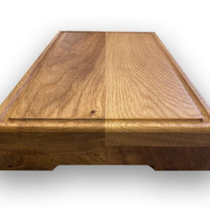 Eiche-Holz-Schneidbrett-Hackbrett-Saftrille-Griff-Schneidebrett-Gummifüße-Massivholz-Kueche-Kochen-1