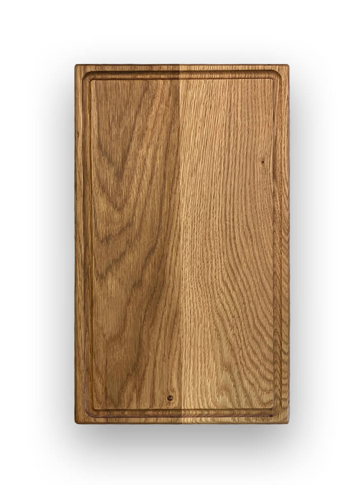Eiche-Holz-Schneidbrett-Hackbrett-Saftrille-Griff-Schneidebrett-Gummifüße-Massivholz-Kueche-Kochen-2