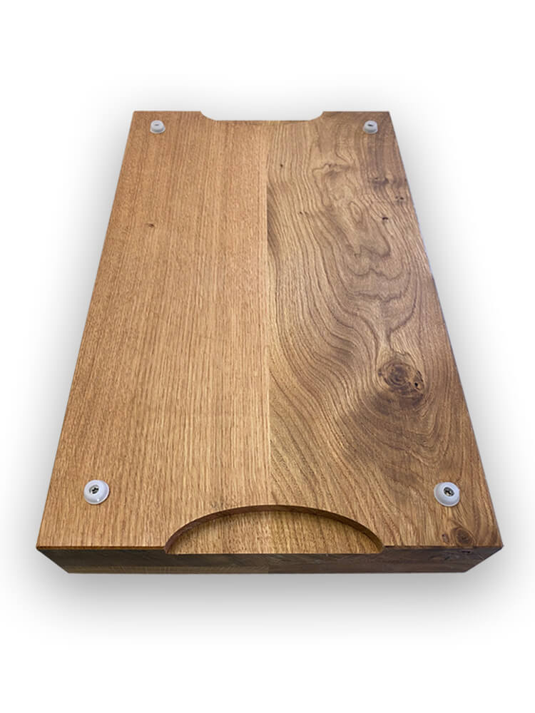 Eiche-Holz-Schneidbrett-Hackbrett-Saftrille-Griff-Schneidebrett-Gummifüße-Massivholz-Kueche-Kochen-3