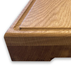 Eiche-Holz-Schneidbrett-Hackbrett-Saftrille-Griff-Schneidebrett-Gummifüße-Massivholz-Kueche-Kochen-4
