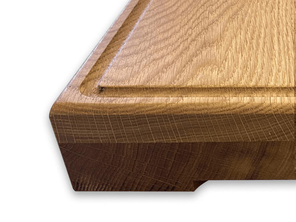 Eiche-Holz-Schneidbrett-Hackbrett-Saftrille-Griff-Schneidebrett-Gummifüße-Massivholz-Kueche-Kochen-4