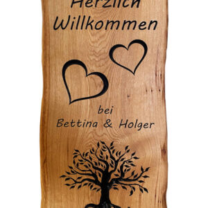 Eiche-Holzschild-individuelle-Gravur-Baum-Willkommensschild-Gartenschild-Tuerschild-Firmenlogo-Holz-CNC-gefraest-Dekoschild-auf-Anfrage-45mm
